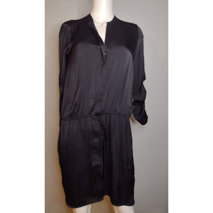 Vince. Womens Shirt Dress Small Black Button Up Collar Drawstring Blouson Q